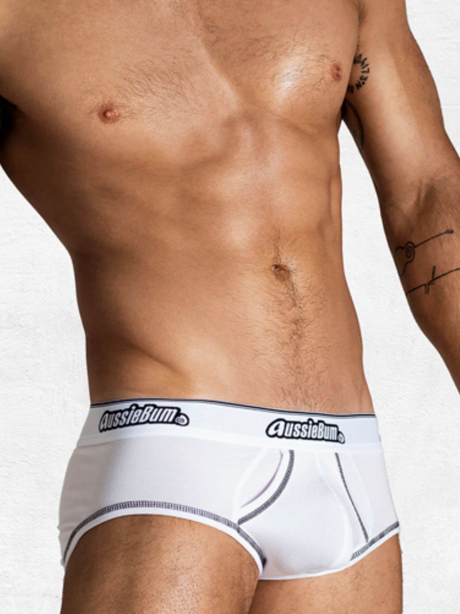 White underwear with 'AussieBum' branding on a plain background