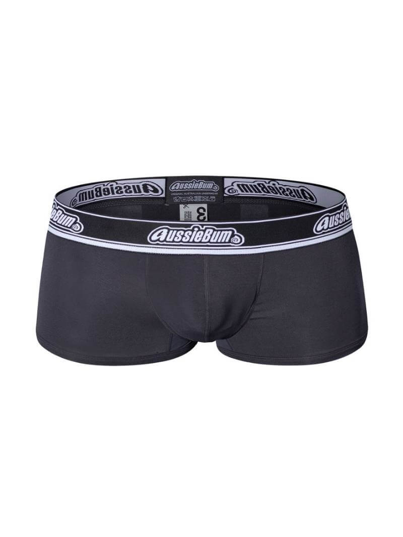 Black aussieBum WonderJock 2.0 trunk with branded waistband, featuring pouch lifting and enhancement technology.