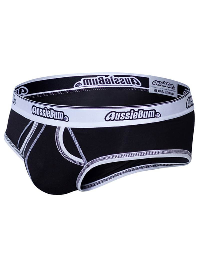 Black men's underwear with white waistband on a white background