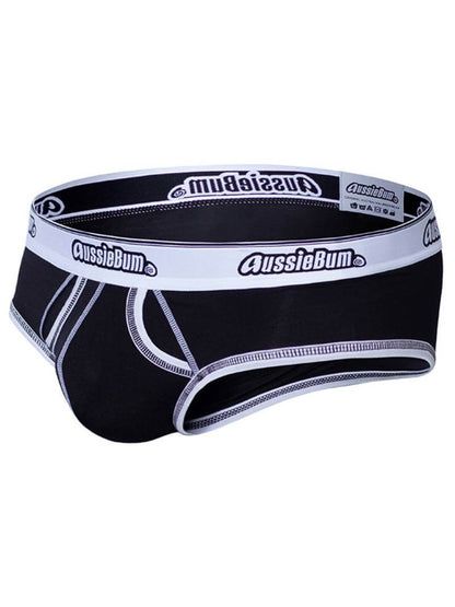 Black men's underwear with white waistband on a white background