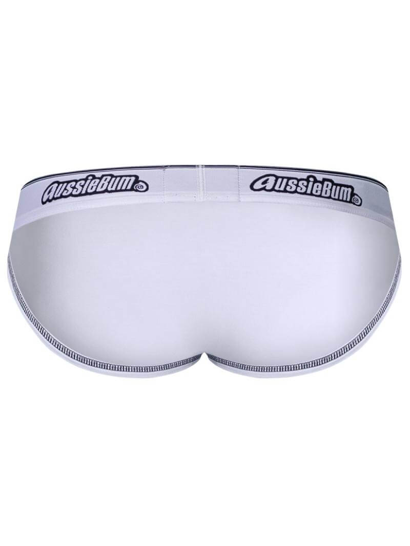 White men's underwear with 'AussieBum' branding on a white background