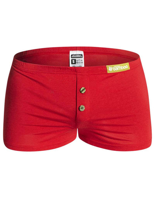 Red boxer briefs with a brand label on a white background