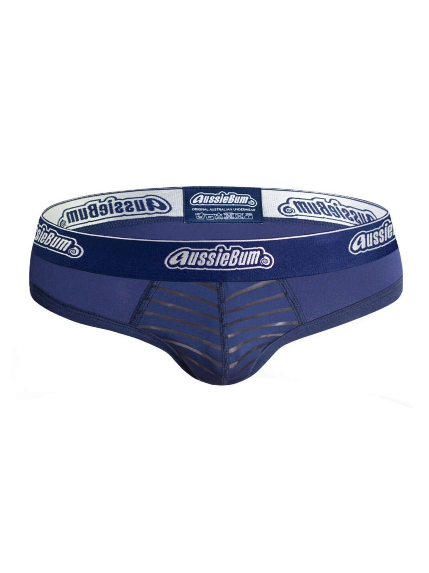 Blue men's underwear with 'AussieBum' branding on a white background