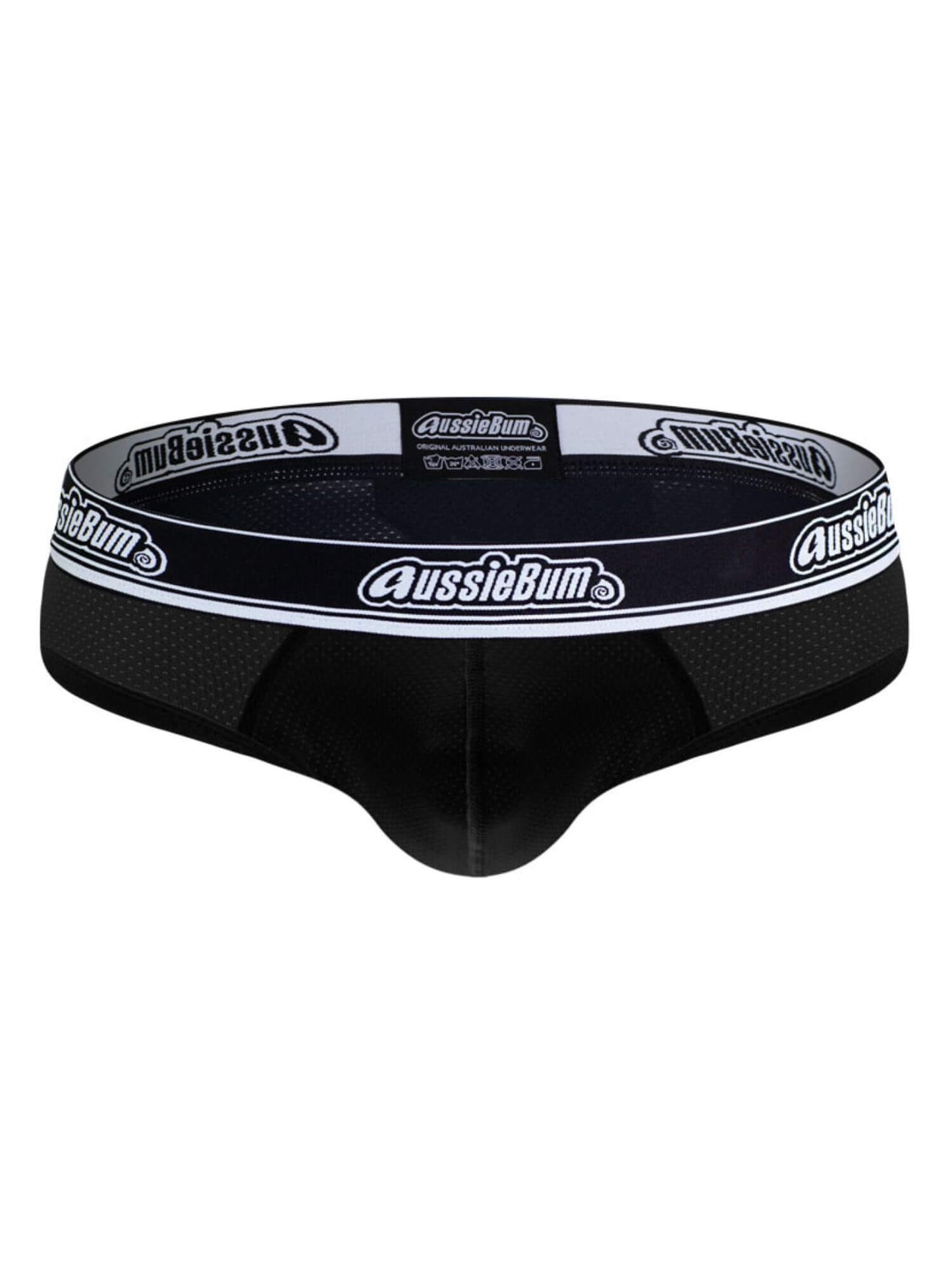 Black men's underwear with 'AussieBum' branding on a white background