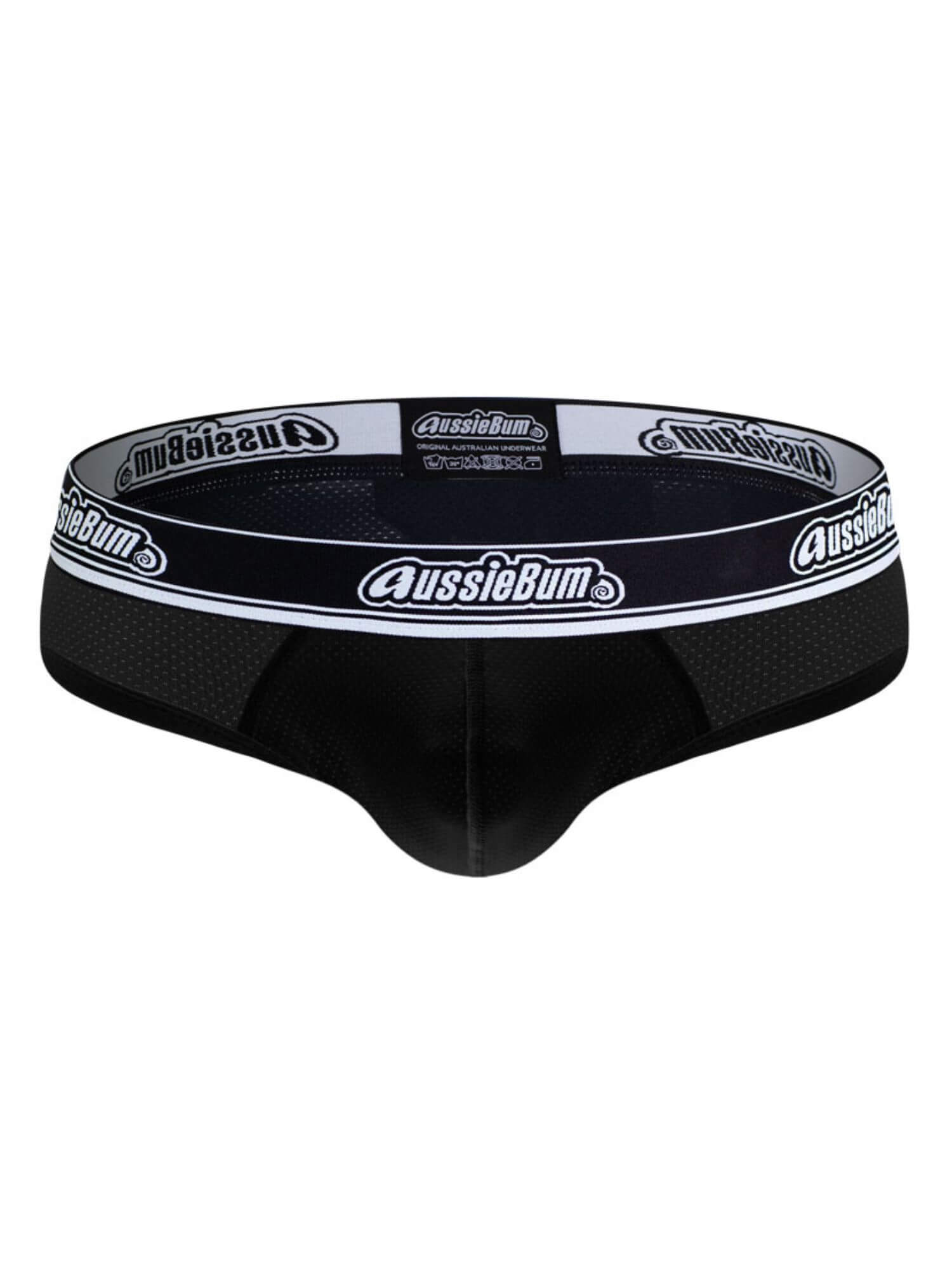 Black men's underwear with 'AussieBum' branding on a white background