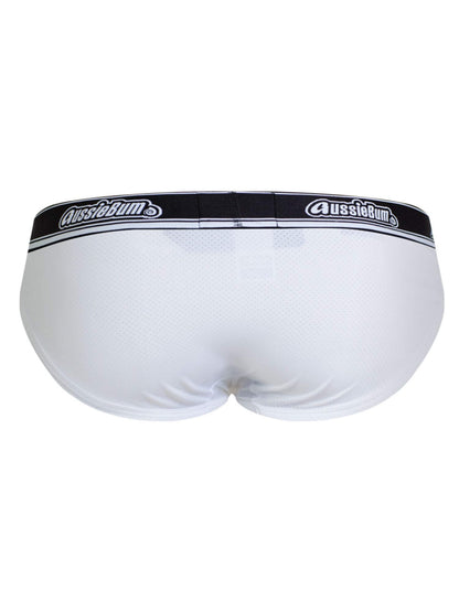 White men's underwear with black waistband on a white background