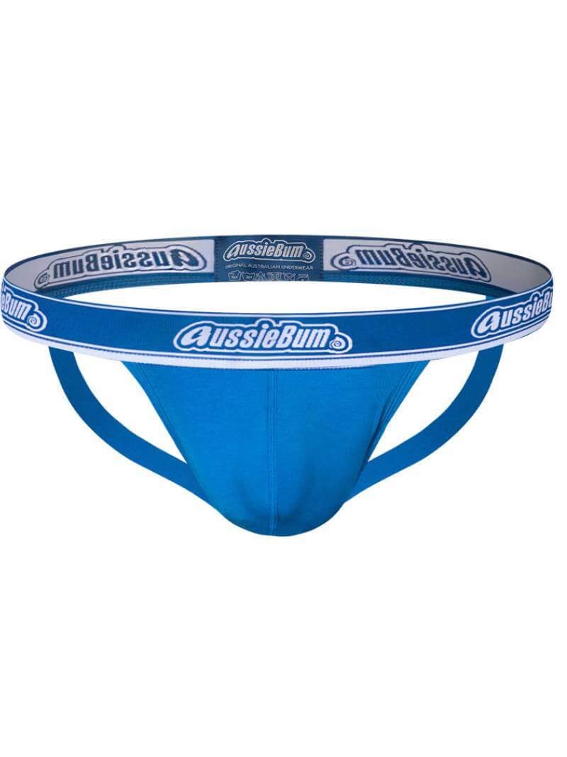 Blue men's underwear with 'AussieBum' branding on a white background