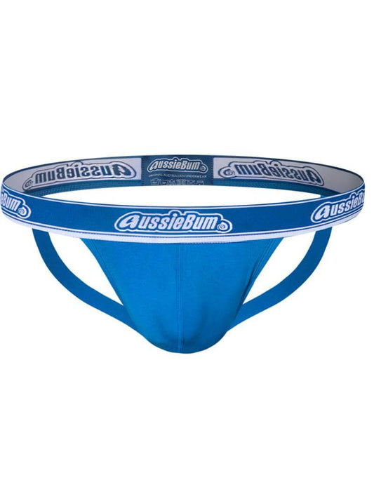 Blue men's underwear with 'AussieBum' branding on a white background