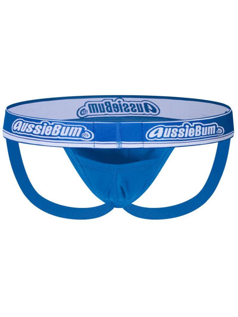 Blue men's underwear with 'AussieBum' branding on a white background