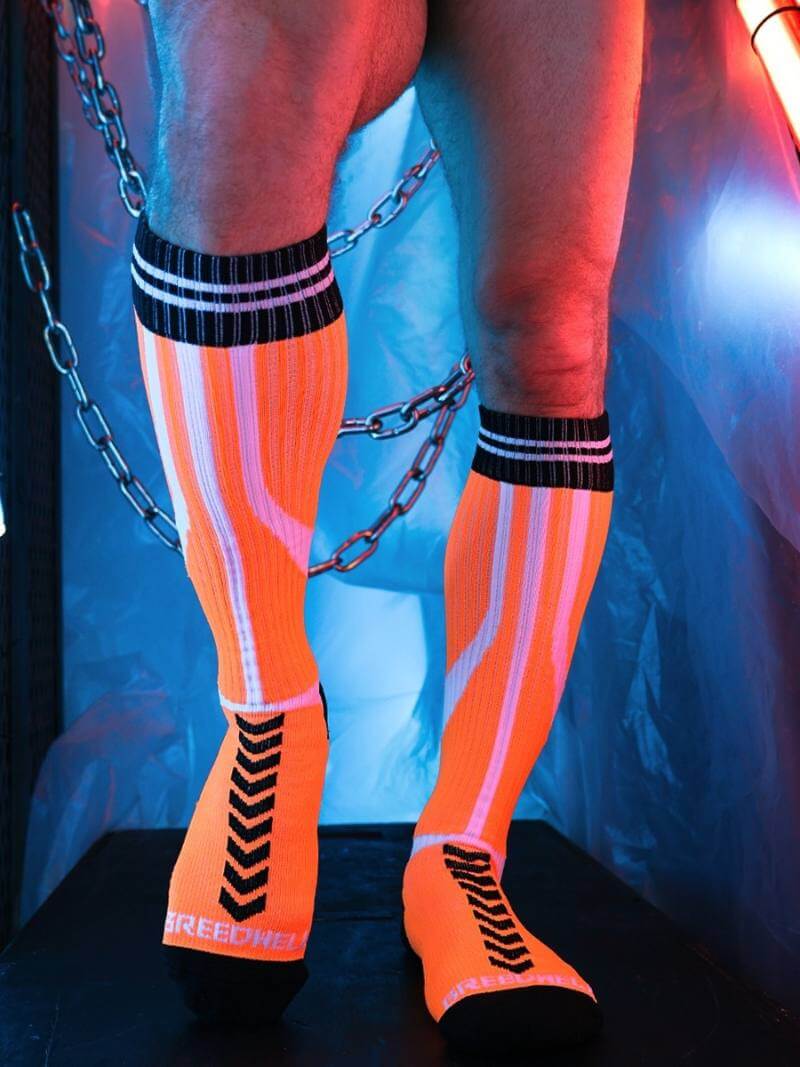 mens breedwell knee high neon clubwear socks
