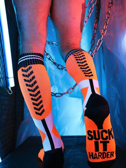 breedwell sucker glowing neon orange party knee high socks