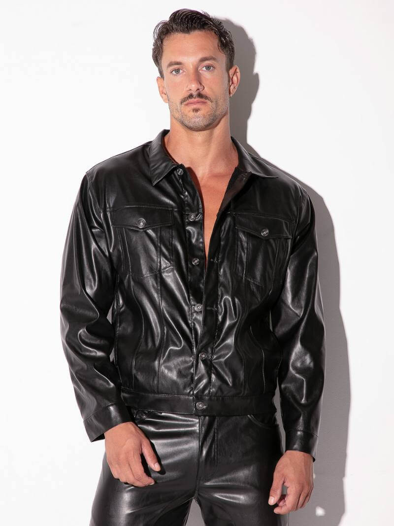 CODE22 men's faux leather button-through jacket with pockets