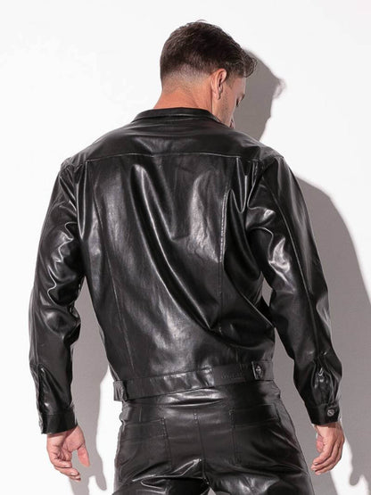 CODE22 men's faux leather button-through jacket with pockets