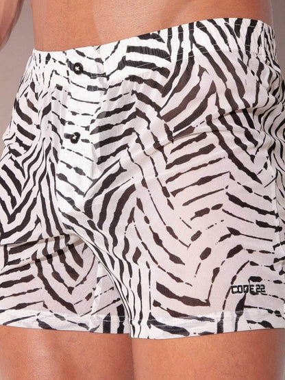 code22 men's semi transparent zebra print shorts