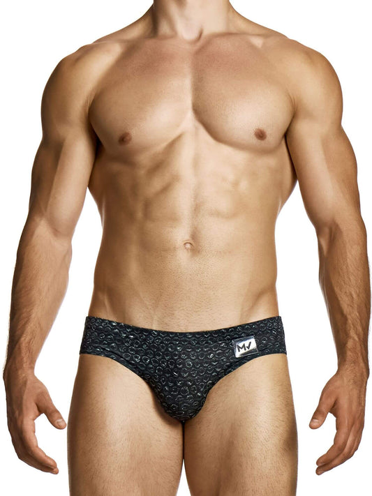 Man wearing a black patterned underwear on a white background