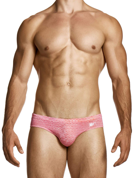 Man wearing a pink men's underwear on a white background