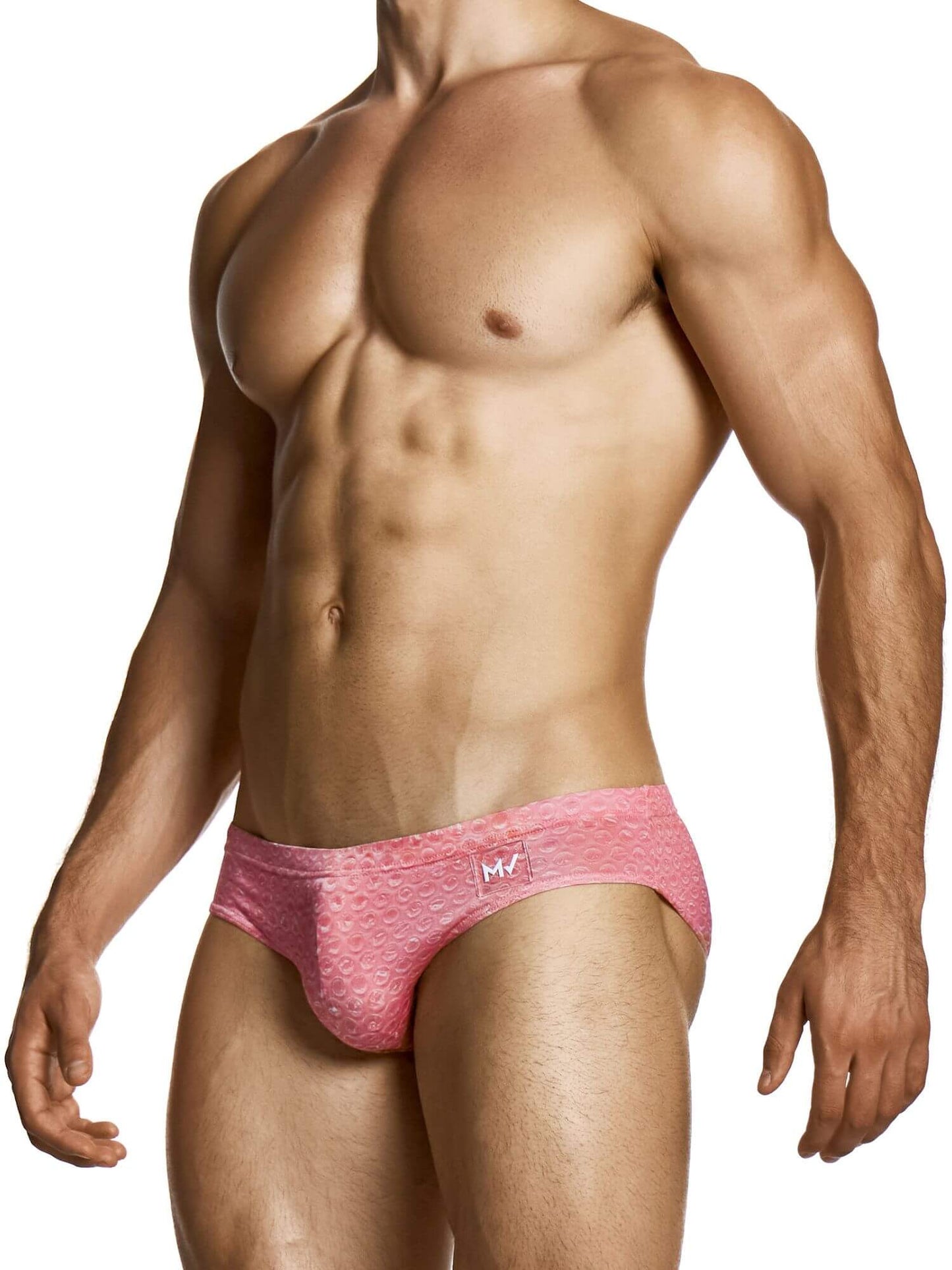 Man wearing a pink underwear on a white background