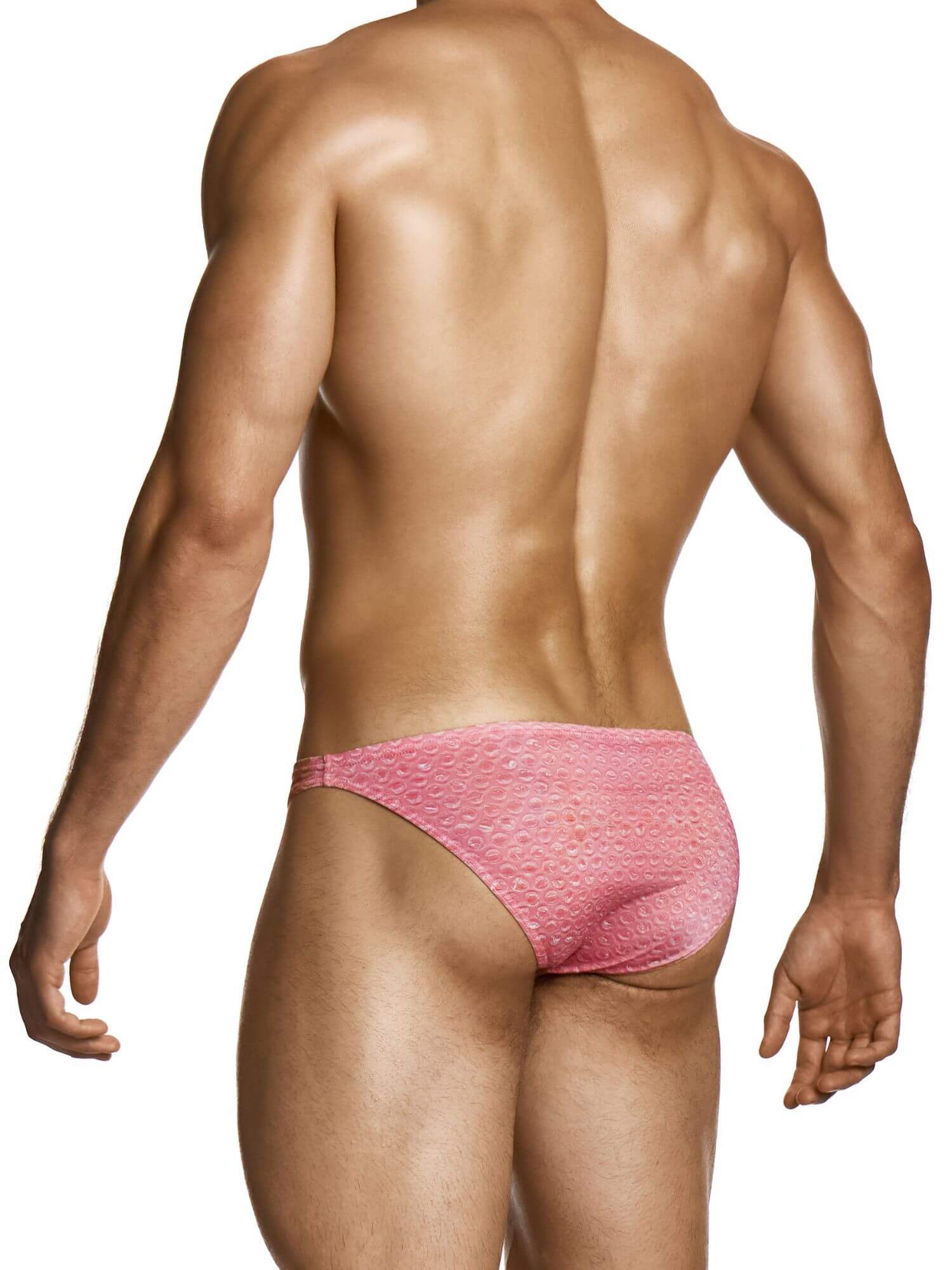 Man wearing a pink men's underwear on a white background