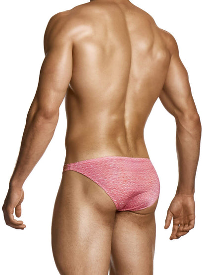 Man wearing a pink men's underwear on a white background