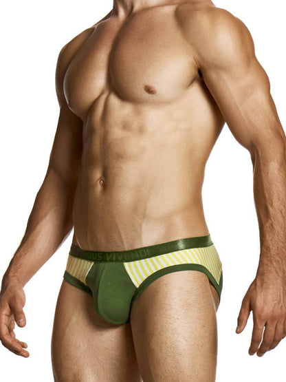 Man wearing green underwear on a white background