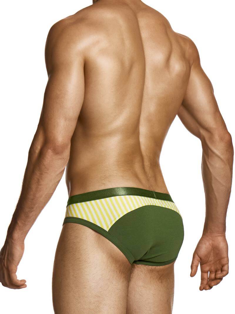 Green men's underwear with striped pattern on a white background