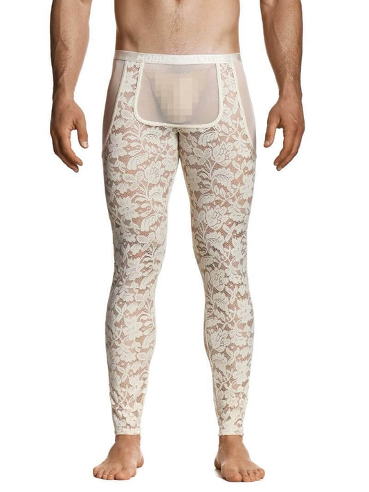 Man wearing a floral-patterned men's underwear set on a white background