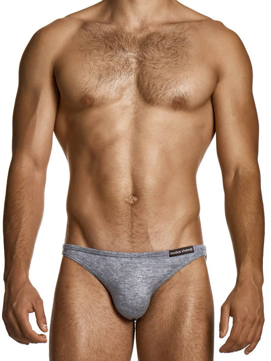 Man wearing a gray men's underwear on a white background