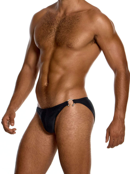 man wearing modus vivendi black prince albert swimming brief