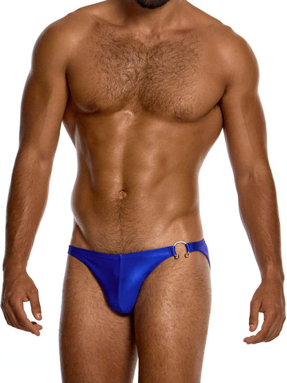 Man wearing a blue swimsuit on a white background