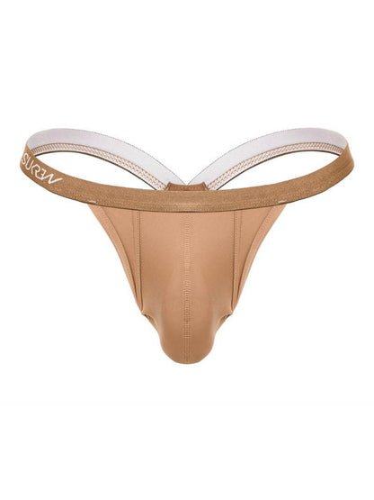 Beige thong with white mesh on a white background