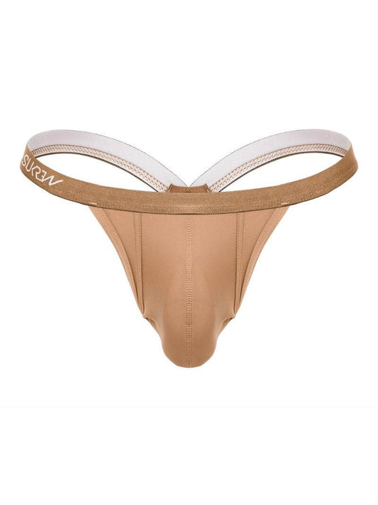 Beige thong with white mesh on a white background
