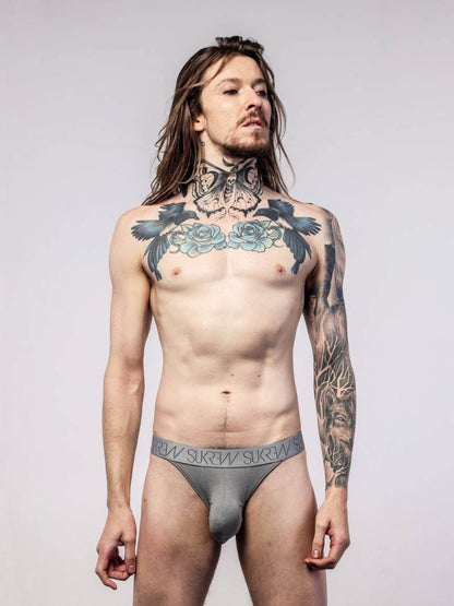 SUKREW Men's Rhythm Cotton Tanga Brief in Grey