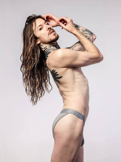 SUKREW Men's Rhythm Cotton Tanga Brief in Grey