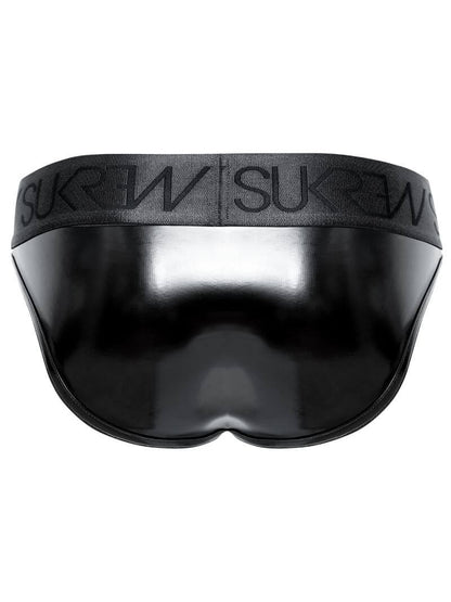 sukrew men's black wet look PU-coated classic brief 