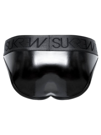 shiny black men's underwear with brand logo on a white background