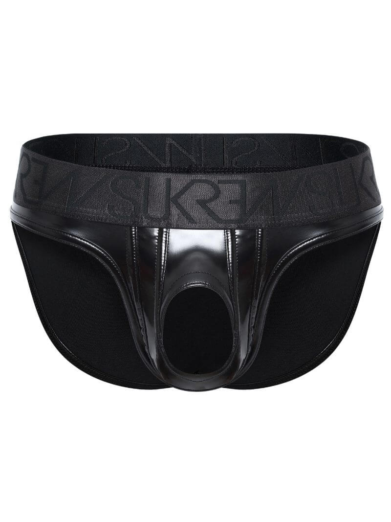 Black men's underwear with brand logo on a white background