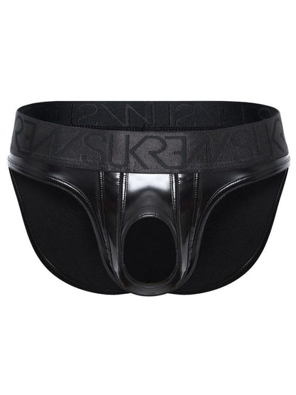 Black men's underwear with brand logo on a white background