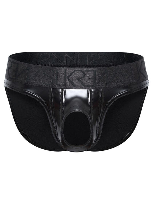 Black men's underwear with brand logo on a white background