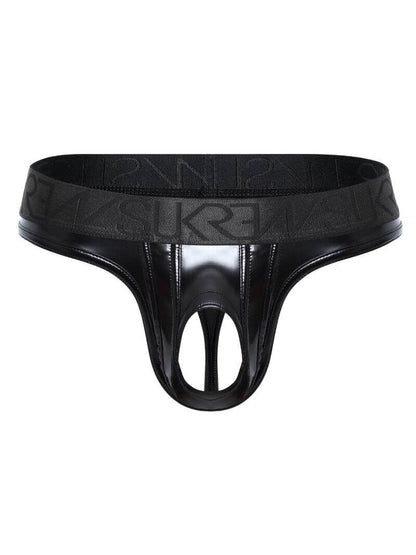 sukrew glossy black wet look crotchless men's thong