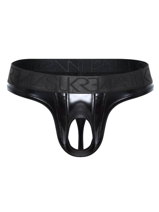 sukrew glossy black wet look crotchless men's thong