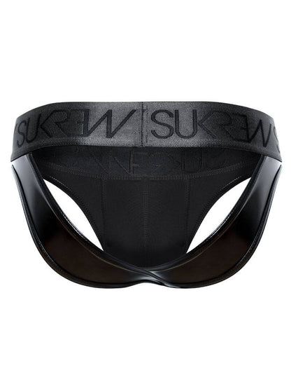 sukrew men's wet look shiny black backless v-brief 