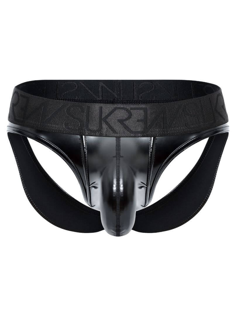 sukrew wet look glossy black backless v-brief men's underwear