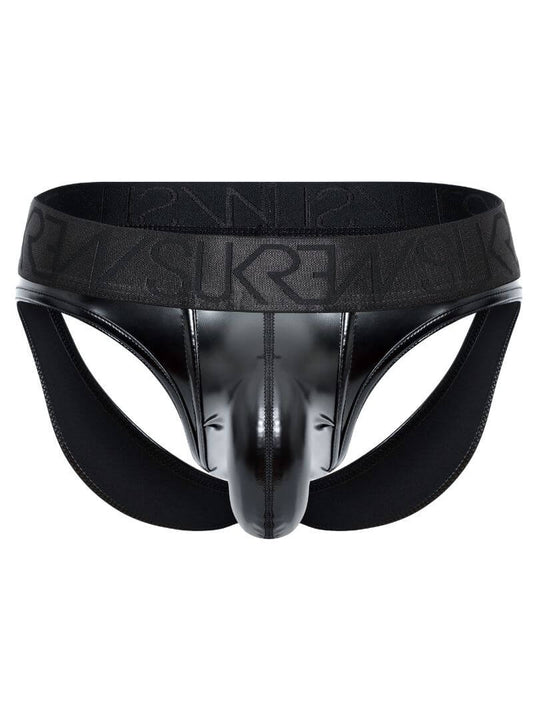 sukrew wet look glossy black backless v-brief men's underwear