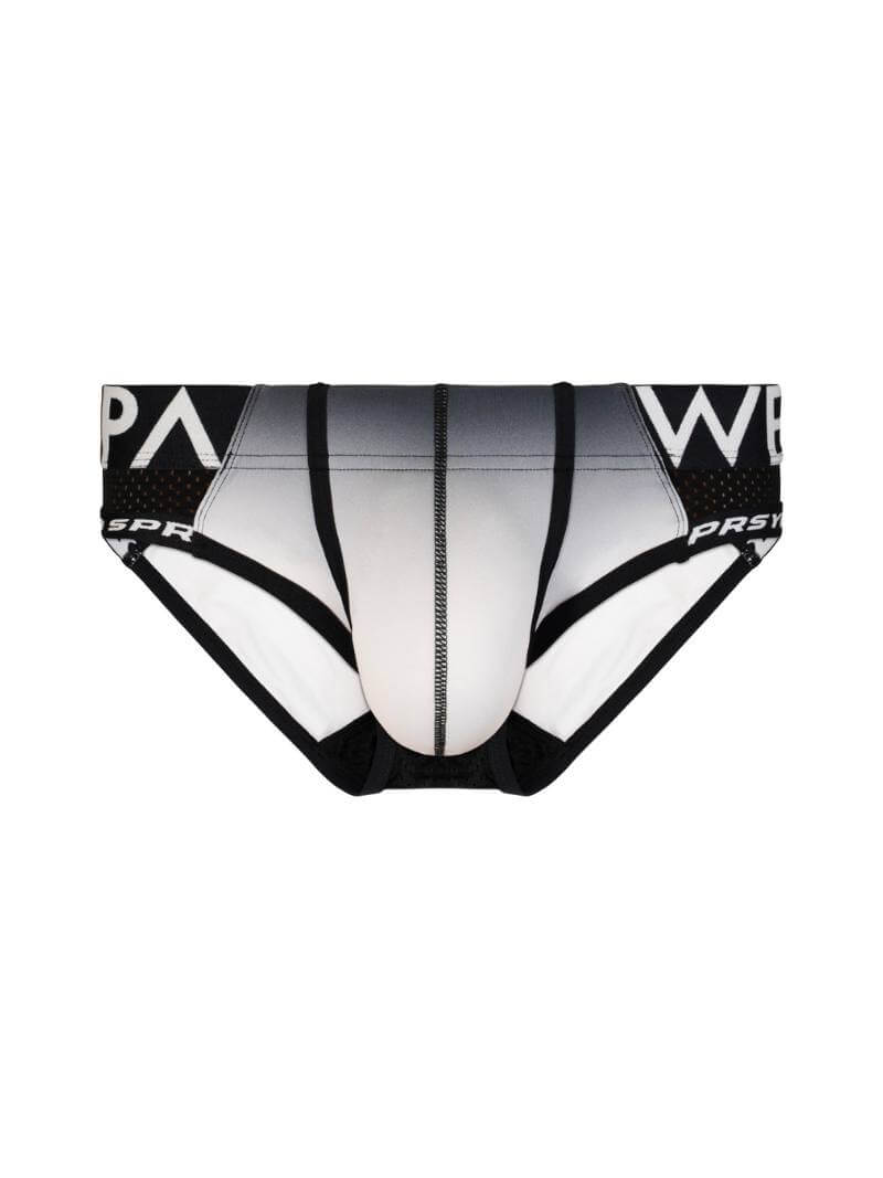 Black and white men's underwear with brand logo on a white background
