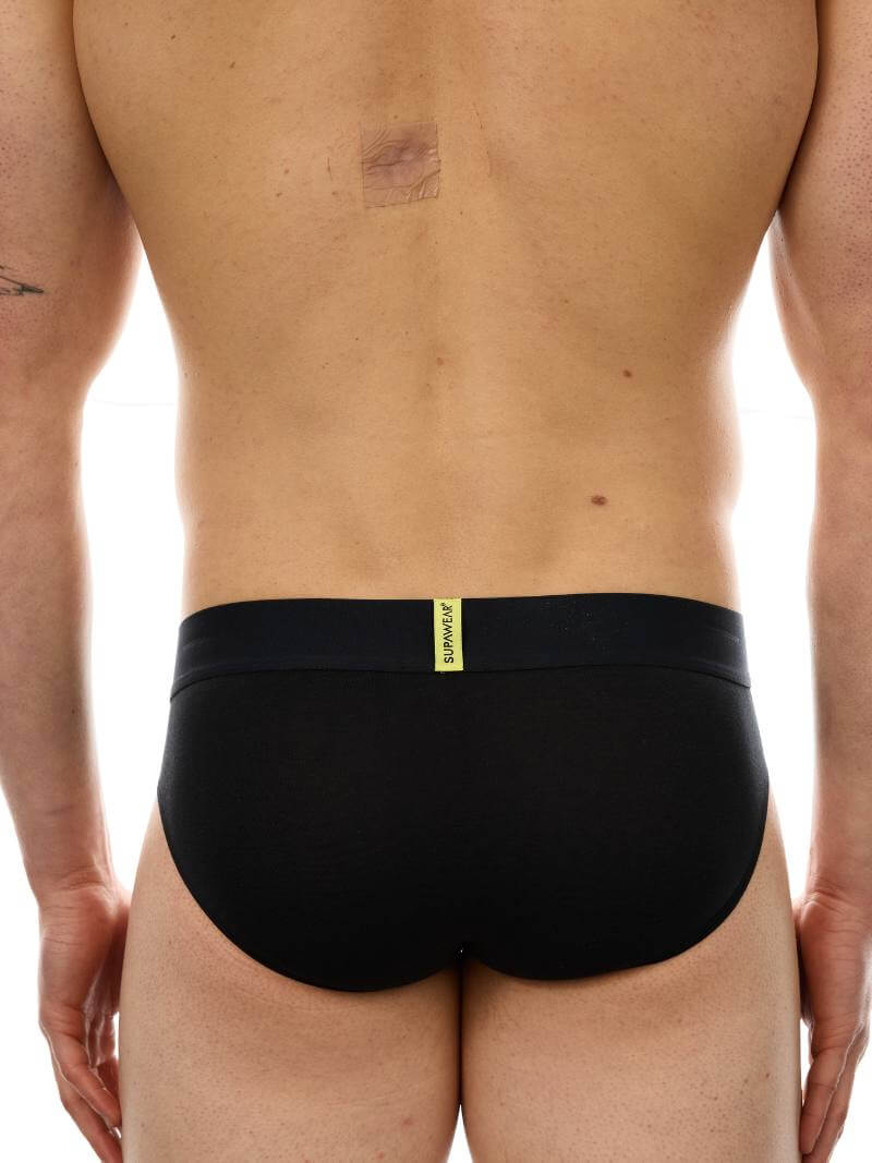 Black men's underwear with a visible brand logo on a white background