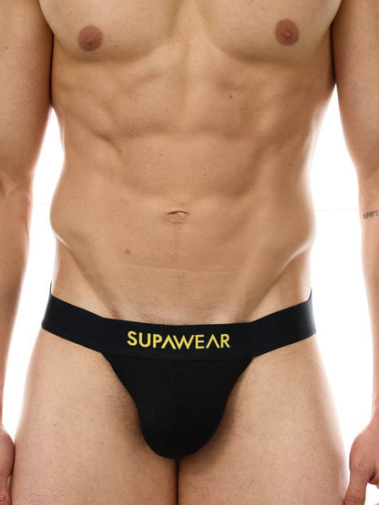 Black men's underwear with 'Supawear' logo on a white background