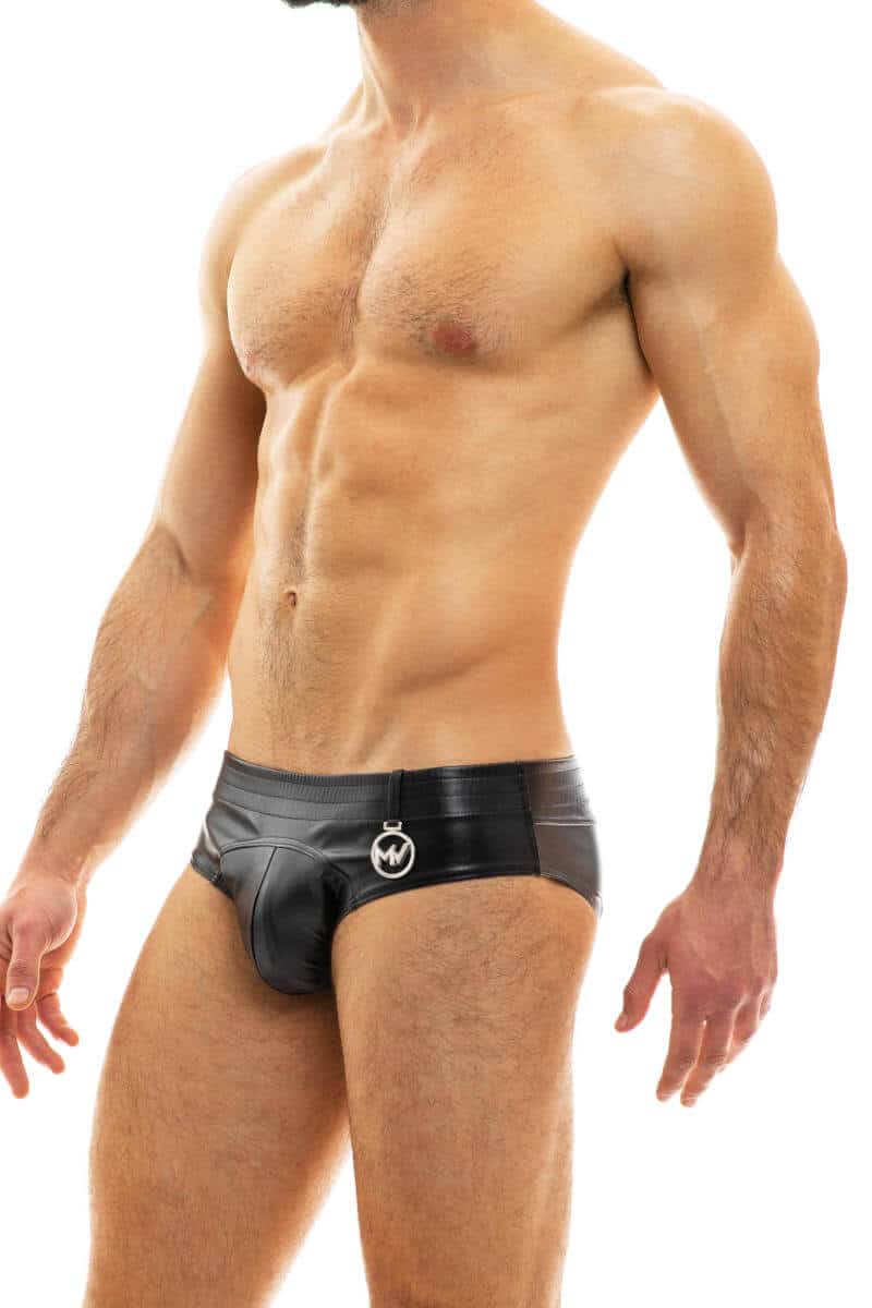 mens black leather underwear brief