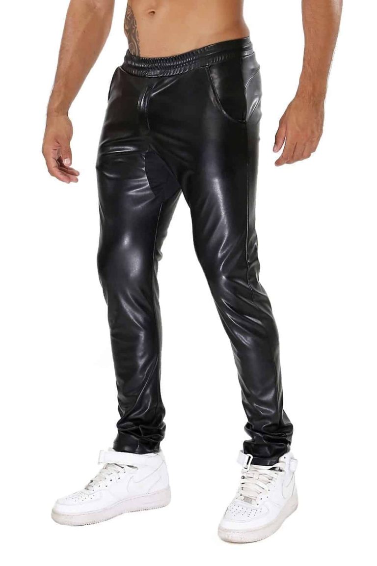 TOF Paris Fetish Sweat Pants - Leatherette Design with Stud Fly