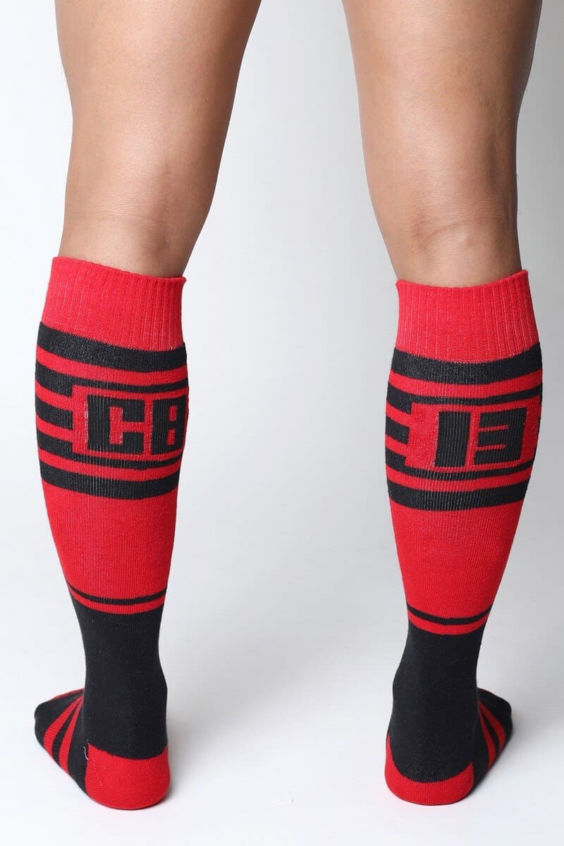 mens red long football socks