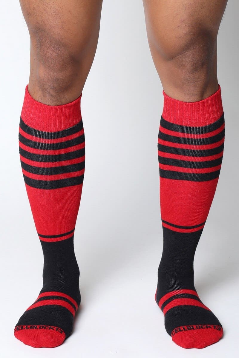 Mens long leg red socks